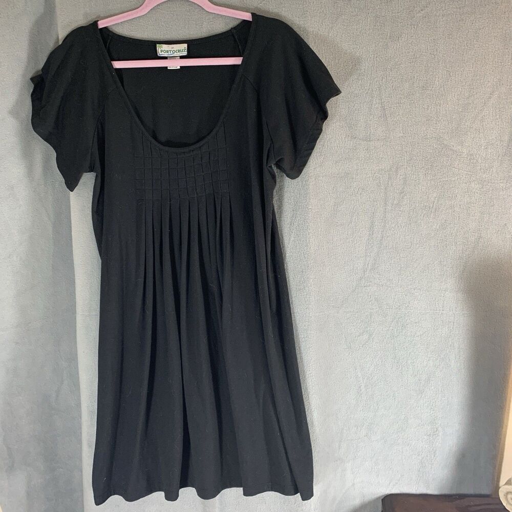 Portocruz Dress Womens Size X-L  Black Short Sleeves Solid Color Casual